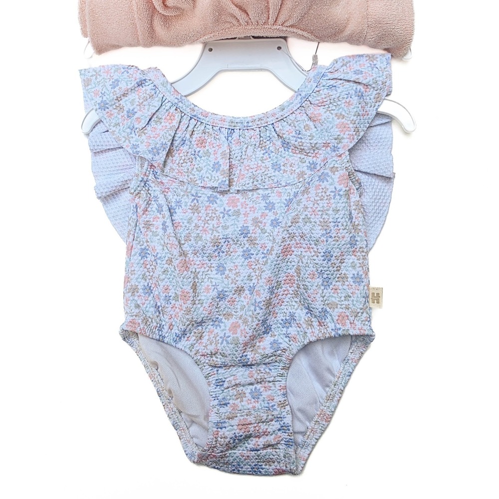 NWT Huggies Baby Girl 3M Floral Swimsuit Cover Up Sun Hat 3Pc Set UPF 50+ - Picture 2 of 12